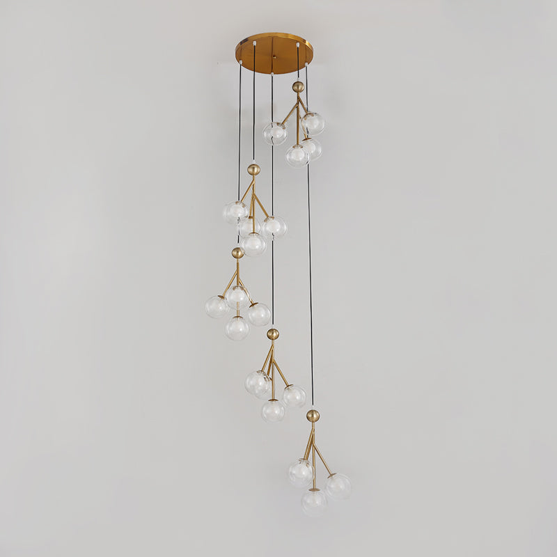 Minimalist Clear/Amber/Smoke Gray Glass Stair Cluster Pendant Lamp - Global 20-Light Ceiling Light