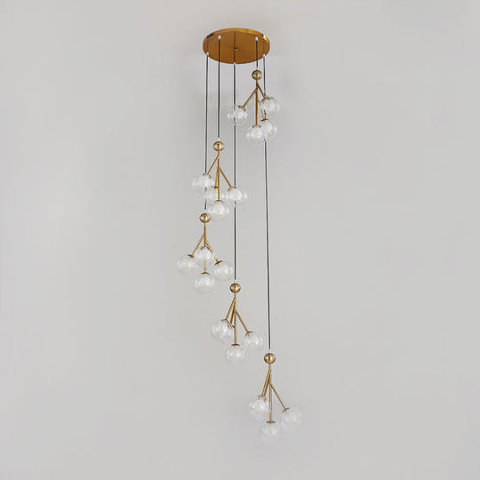 Minimalist Clear/Amber/Smoke Gray Glass Stair Cluster Pendant Lamp - Global 20-Light Ceiling Light
