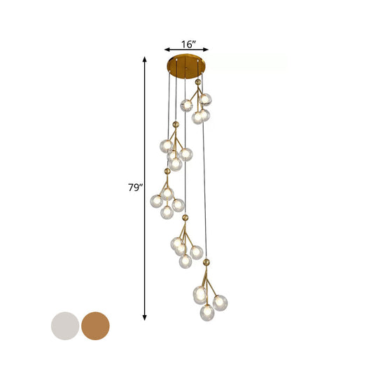 Minimalist Clear/Amber/Smoke Gray Glass Stair Cluster Pendant Lamp - Global 20-Light Ceiling Light