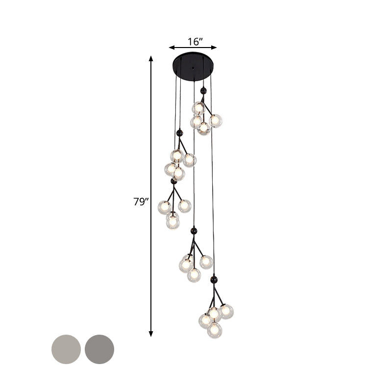 Minimalist Clear/Amber/Smoke Gray Glass Stair Cluster Pendant Lamp - Global 20-Light Ceiling Light