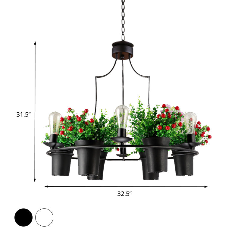 Industrial Black/White Metal Led Plant Pendant Light - 6 Lights 1/2 Tiers. Perfect For Restaurants.