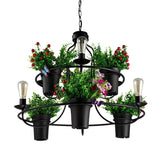 Industrial Metal Led Plant Pendant Chandelier - 6 Lights 1/2 Tiers Black/White | Perfect For