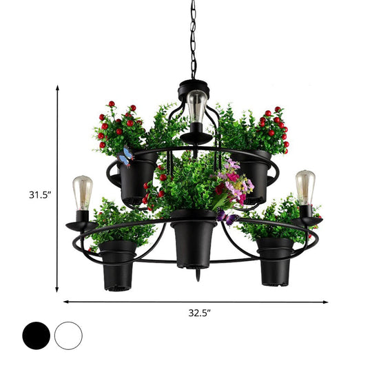 Industrial Black/White Metal Led Plant Pendant Light - 6 Lights 1/2 Tiers. Perfect For Restaurants.