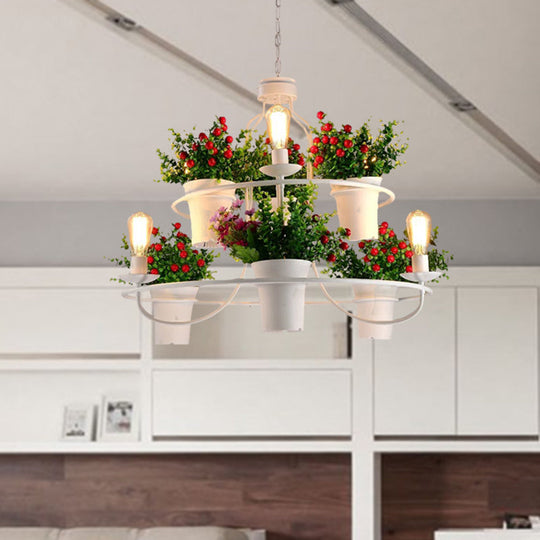 Industrial Black/White Metal Led Plant Pendant Light - 6 Lights 1/2 Tiers. Perfect For Restaurants.