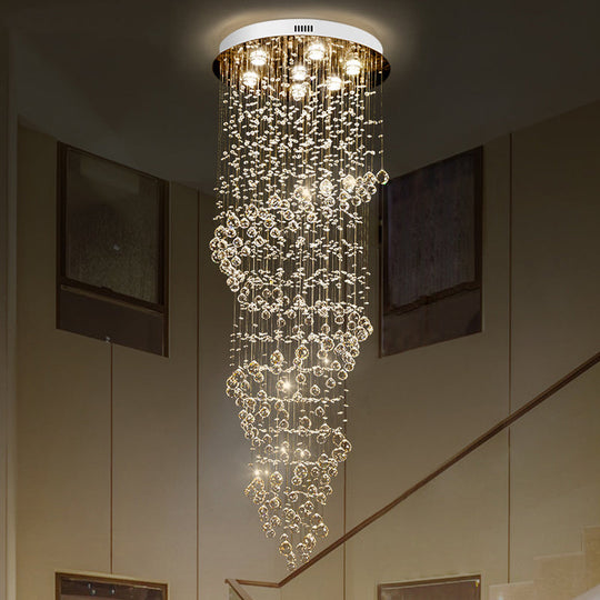 7-Light Modern Gold Crystal Led Swirling Strand Ceiling Lamp