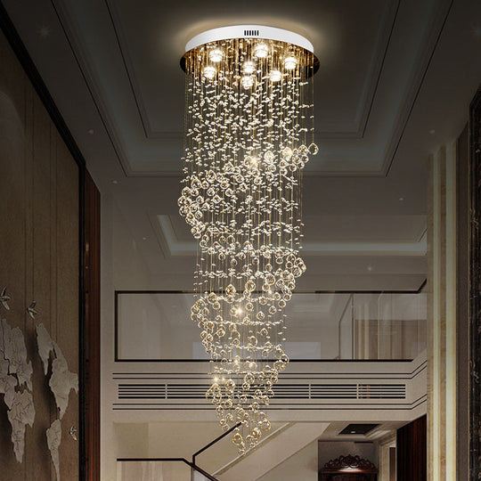 7-Light Modern Gold Crystal Led Swirling Strand Ceiling Lamp