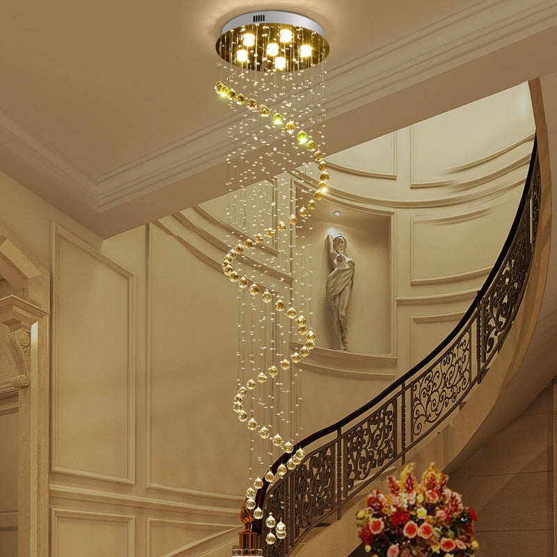 Contemporary Led Crystal Gold Pendant With Spiral Design - 6-Head Hanging Lamp Fixture