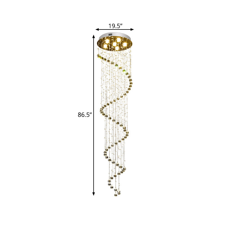Contemporary Crystal Gold Pendant With Led Spiral 6-Head Multi Light Hanging Lamp