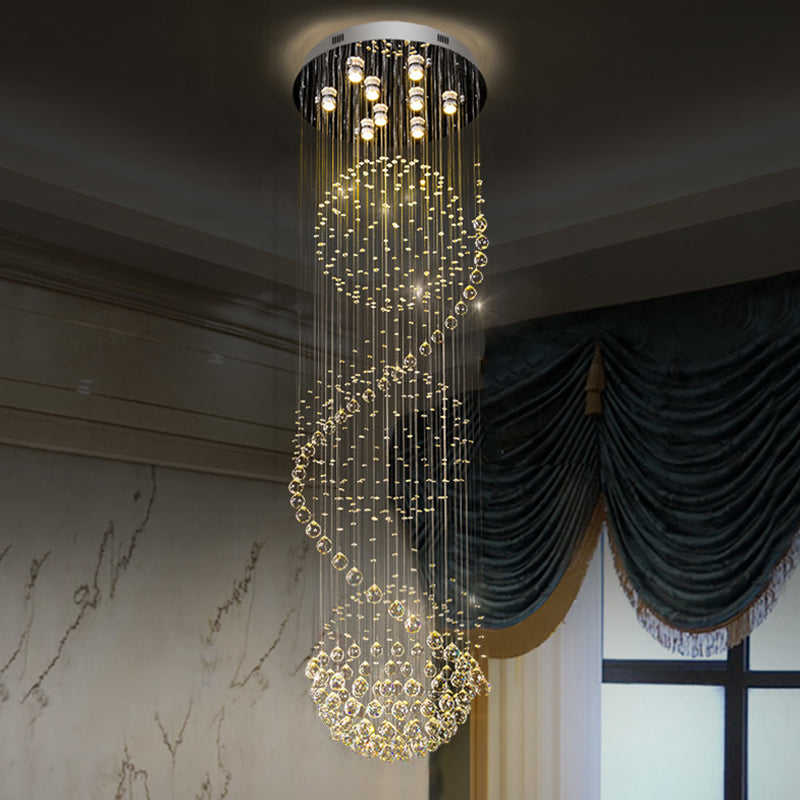 Modern Black Crystal Cluster Pendant: Striking Led Ceiling Hang Fixture With Clear Crystals & 9-Bulb