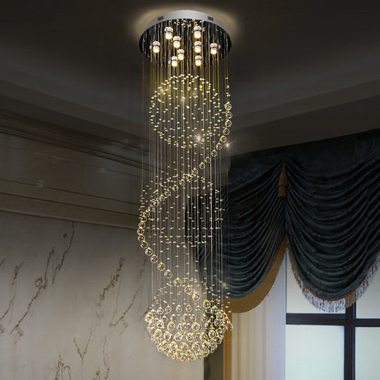 Modern Black Crystal Cluster Pendant: Striking Led Ceiling Hang Fixture With Clear Crystals & 9-Bulb