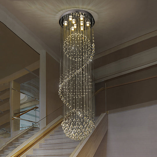 Modern Black Crystal Cluster Pendant: Striking Led Ceiling Hang Fixture With Clear Crystals & 9-Bulb