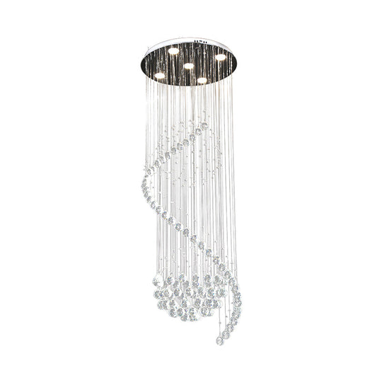 Contemporary Clear Crystal Spiral Pendant With 5 Led Lights - Stylish Living Room Hanging Lamp