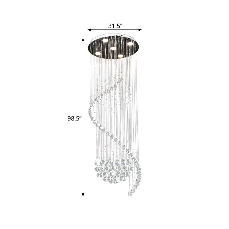 Contemporary Clear Crystal Spiral Pendant With 5 Led Lights - Stylish Living Room Hanging Lamp