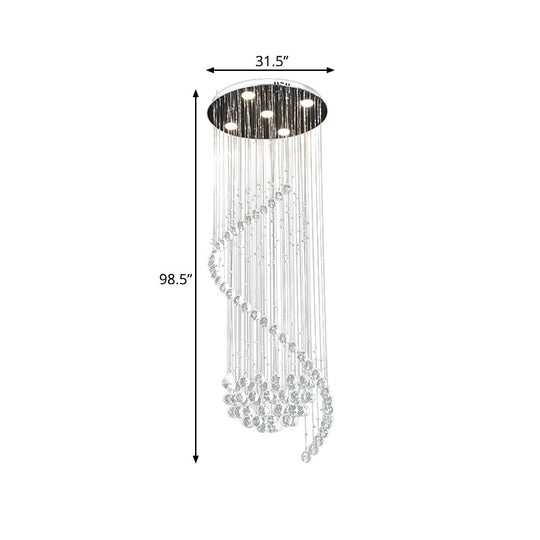 Contemporary Clear Crystal Spiral Led Pendant Light With 5 Multi-Lights - Ideal For Living Room