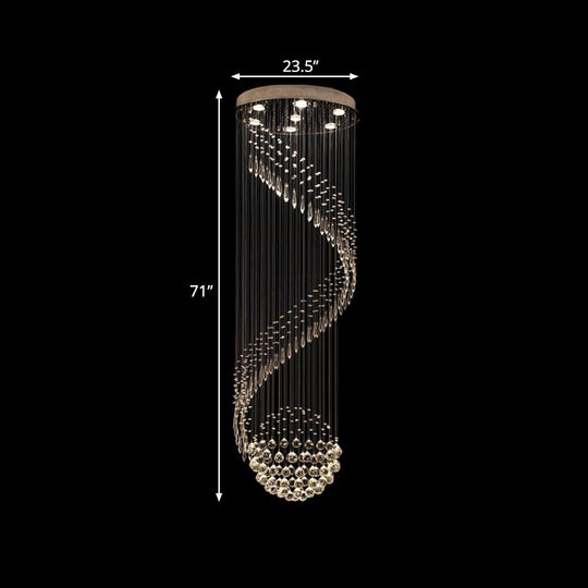 Sleek Silver Spiral Cluster Pendant Lamp - Clear Crystal 7-Light Led Ceiling Fixture