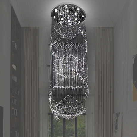 Swirling Crystal Led Pendant Ceiling Lamp - Elegant Silver Finish With 10 Bulbs