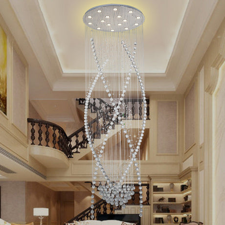 White Crystal Stair Cluster Pendant Light - Contemporary Hanging Lamp With 12 Bulbs