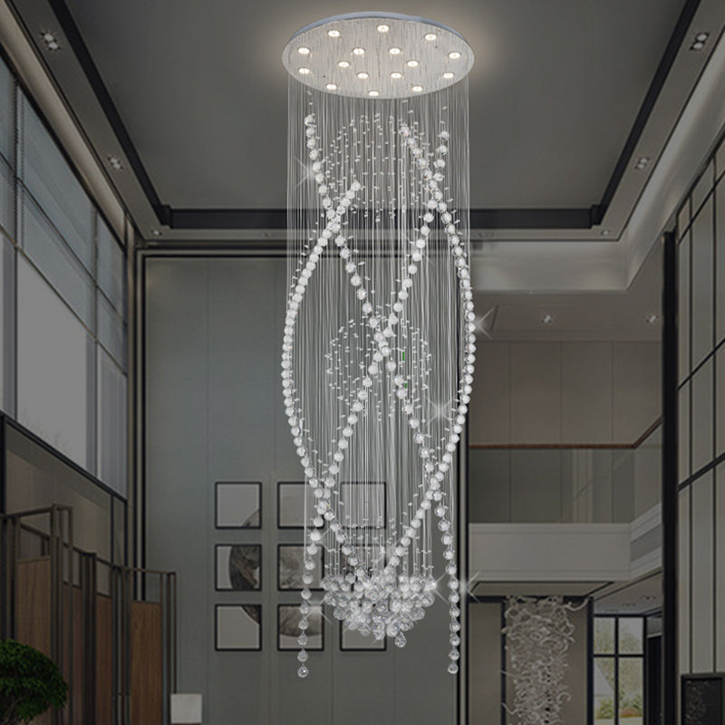 Crystal Cluster Pendant Light With 12 Hanging Bulbs - Modern White Stair Cascades Design