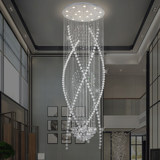 White Crystal Stair Cluster Pendant Light - Contemporary Hanging Lamp With 12 Bulbs