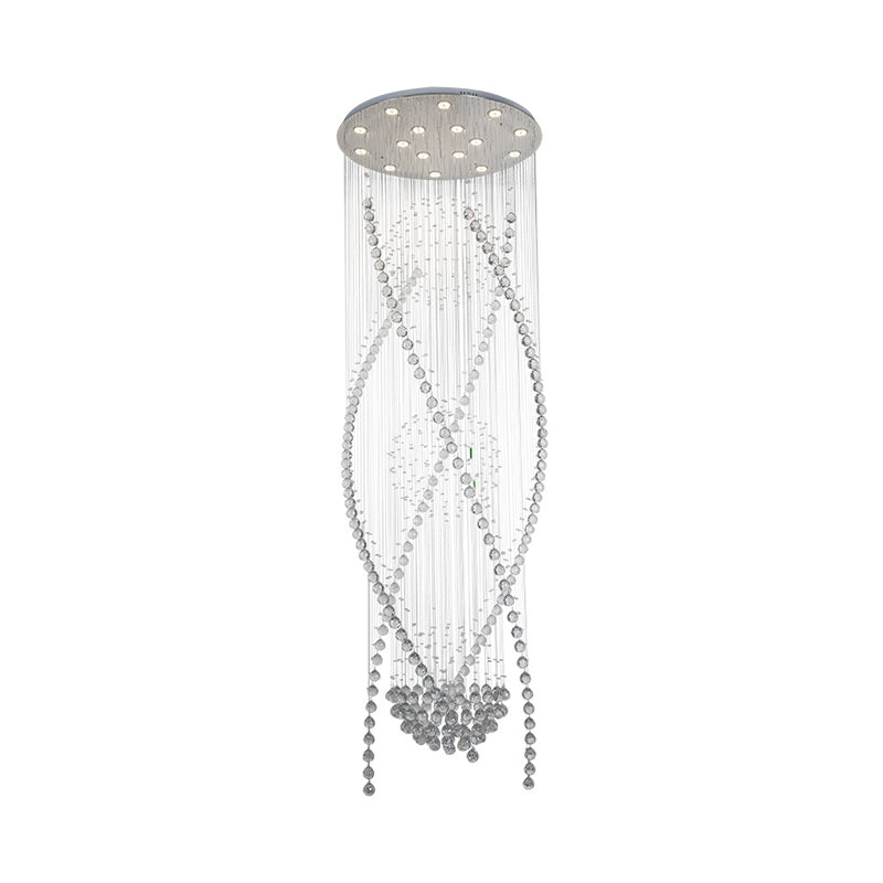 Crystal Cluster Pendant Light With 12 Hanging Bulbs - Modern White Stair Cascades Design