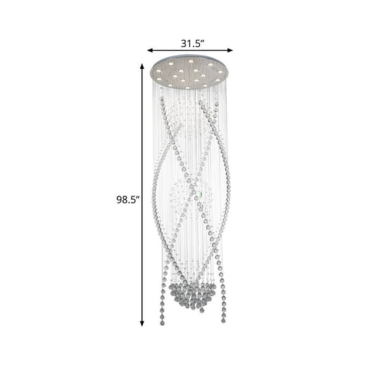 White Crystal Stair Cluster Pendant Light - Contemporary Hanging Lamp With 12 Bulbs