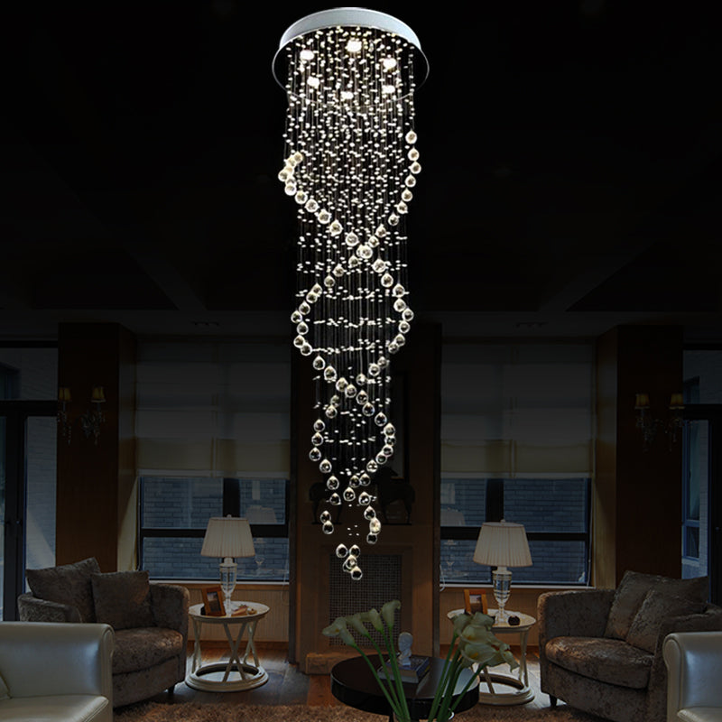 Modern Crystal White Led Pendant Light With Spiral Waterfall Design - 6 Heads