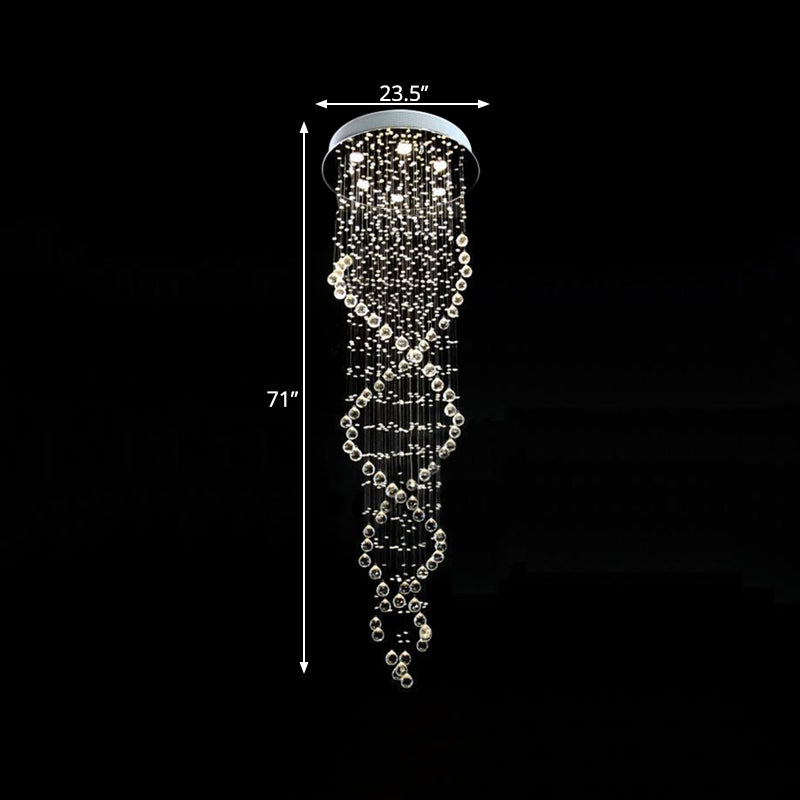 Modern Crystal White Led Pendant Light With Spiral Waterfall Design - 6 Heads