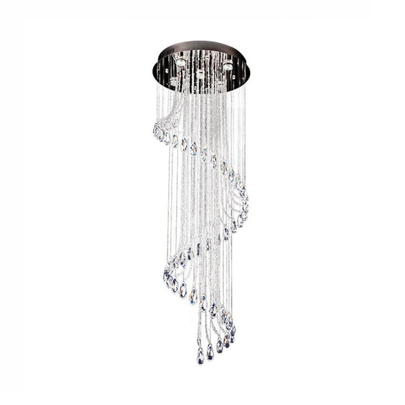 5-Light Black Led Ceiling Pendant With Clear Crystal Spiral Cluster For Contemporary Living Room