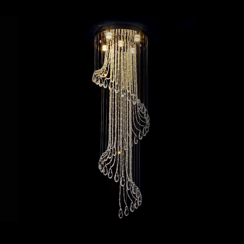 Contemporary Black Crystal Spiral Pendant Ceiling Light - 5-Light Led Perfect For Living Room