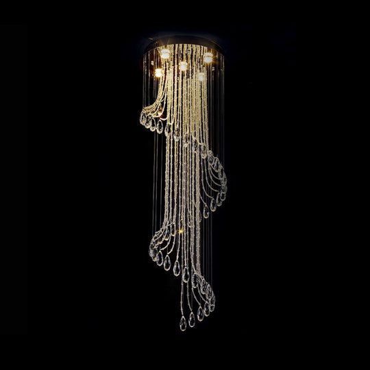 Contemporary Black Crystal Spiral Pendant Ceiling Light - 5-Light Led Perfect For Living Room