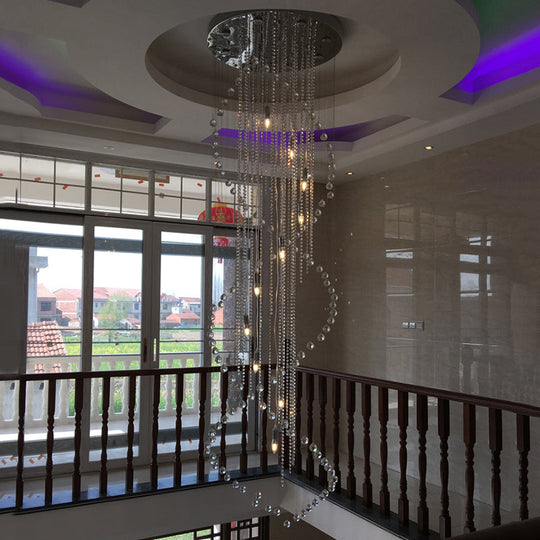 Minimalist Crystal Stair Cluster Pendant Lamp | Silver Led Suspension Light