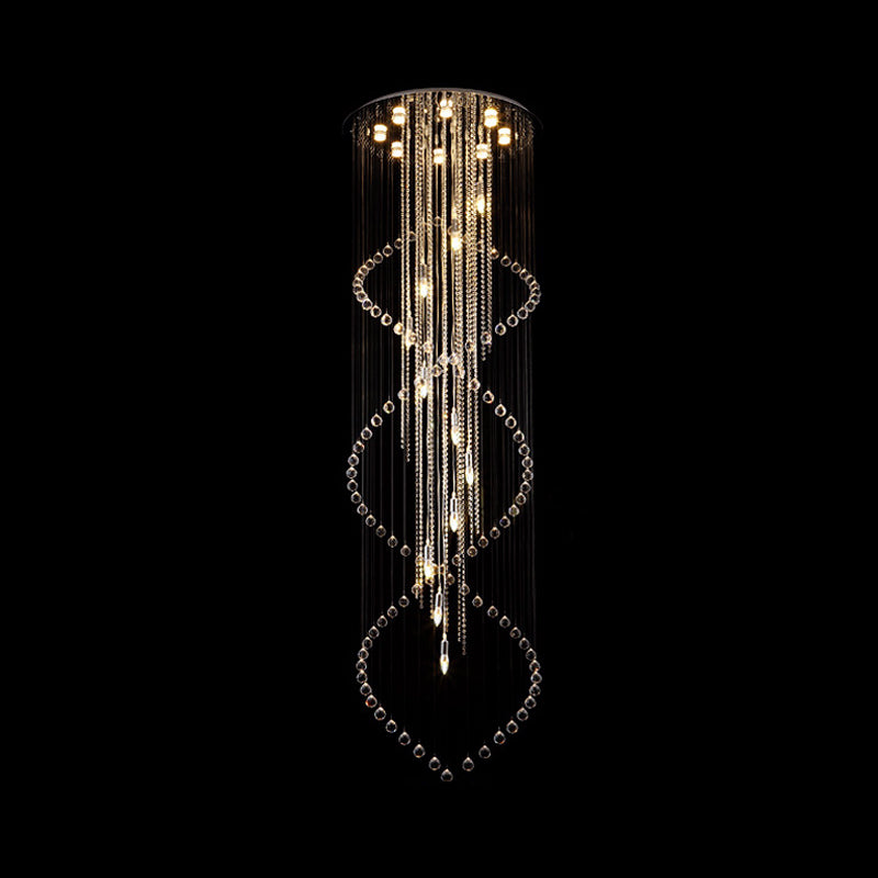 Cascading Crystal Pendant Lamp - Minimalist 19-Bulb Silver Led Suspension Light