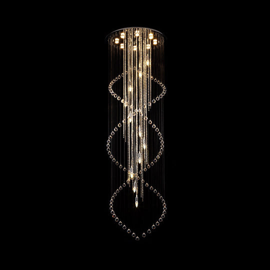 Minimalist Crystal Stair Cluster Pendant Lamp | Silver Led Suspension Light