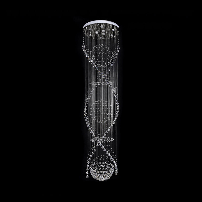 Modern Crystal Led Pendant Light With Twirling Waterfall Design And 9 Bulbs For Living Room