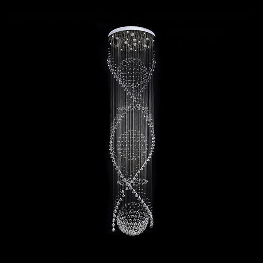 Modern Crystal Led Pendant Light With Twirling Waterfall Design And 9 Bulbs For Living Room