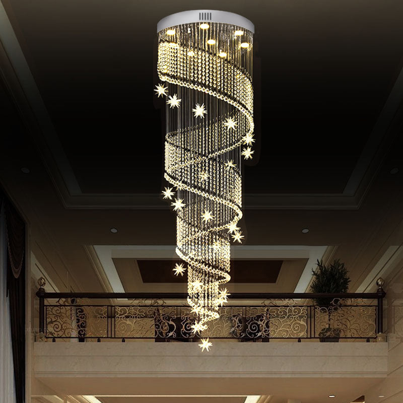 Modern Silver Led Cluster Pendant Light With Spiral Crystal Suspended Fixture- 9 Heads