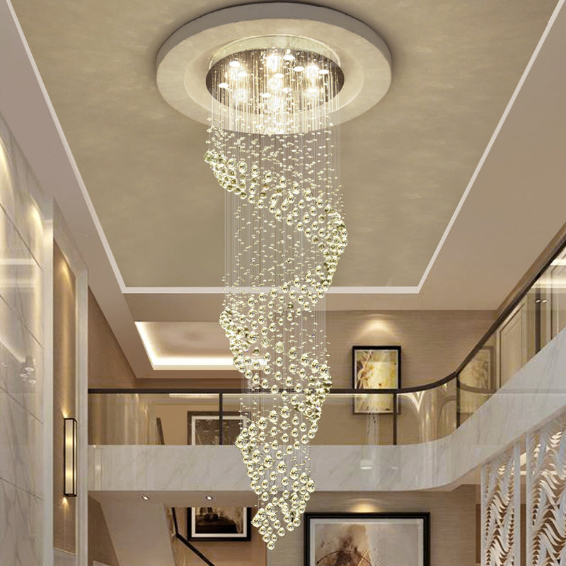 Sleek 13-Light Crystal Led Pendant Lamp For Living Room With Silver Multi-Chandelier Design