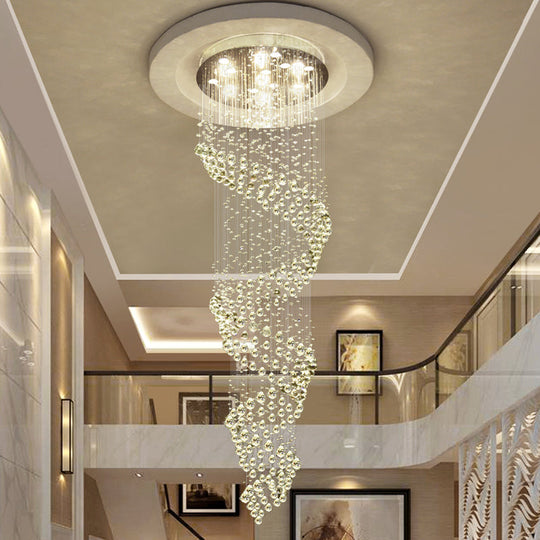 Sleek 13-Light Crystal Led Pendant Lamp For Living Room With Silver Multi-Chandelier Design