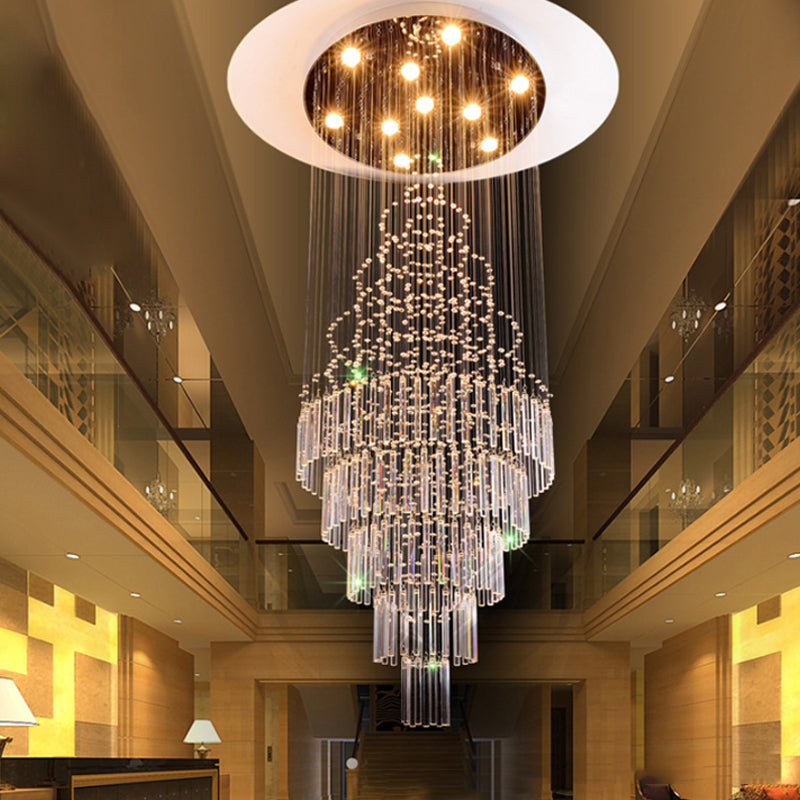 Modern Crystal Drop Lamp With Led 10-Bulb Living Room Ceiling Light: Orbs And Rods Design Silver