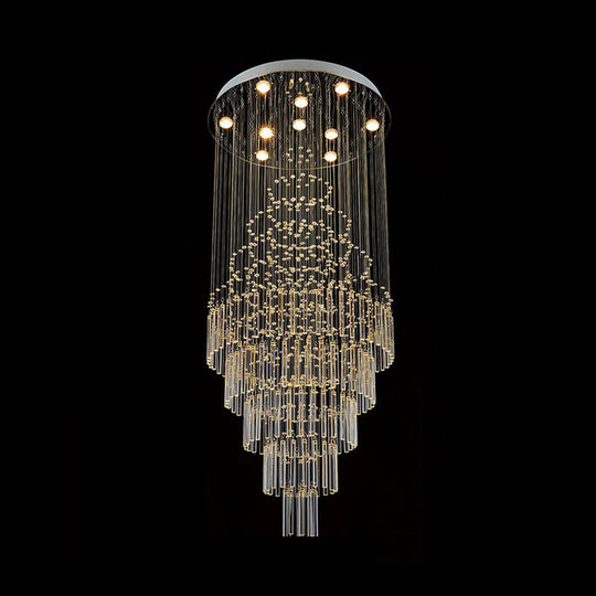 Modern Crystal Drop Lamp With Led 10-Bulb Living Room Ceiling Light: Orbs And Rods Design