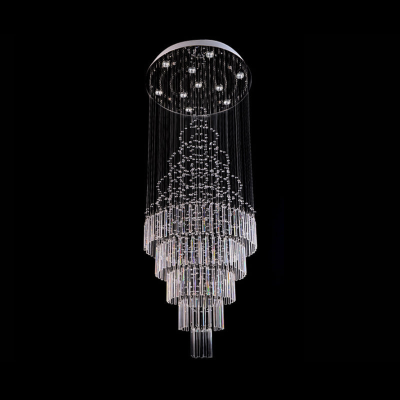Modern Crystal Drop Lamp With Led 10-Bulb Living Room Ceiling Light: Orbs And Rods Design