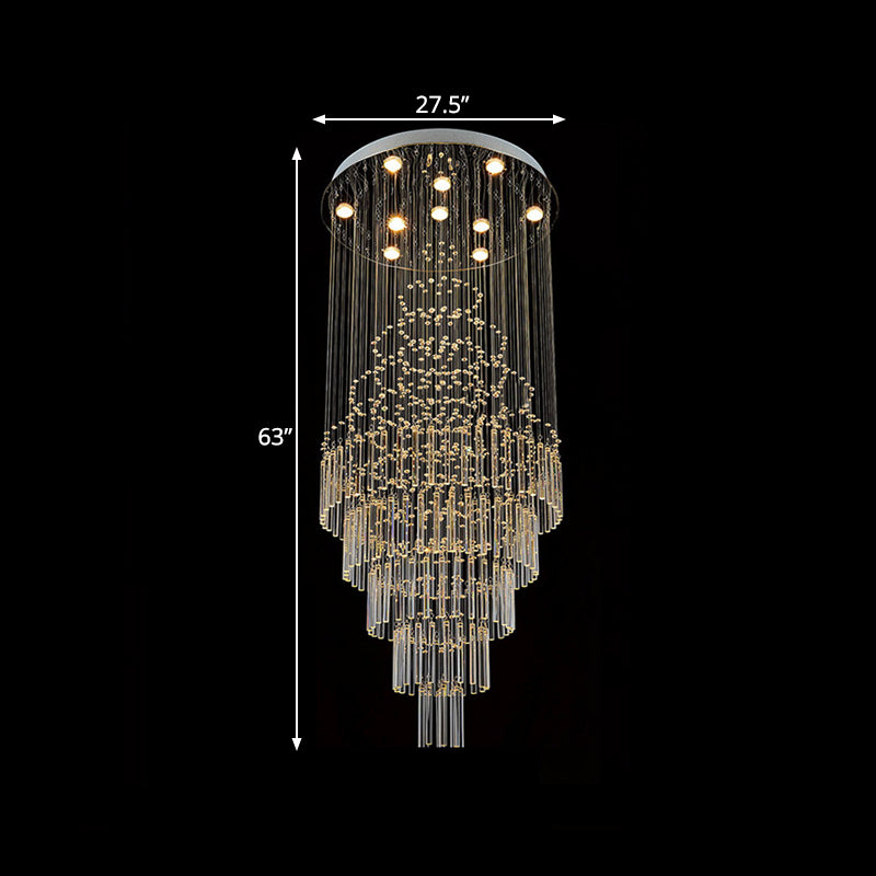 Modern Crystal Drop Lamp With Led 10-Bulb Living Room Ceiling Light: Orbs And Rods Design