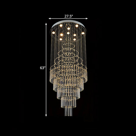 Modern Crystal Drop Lamp With Led 10 Bulbs - Orbs And Rods Design For Living Room Ceiling Light