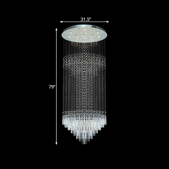 Contemporary Silver Crystal Led Cluster Pendant Light With 13 Heads And Rods