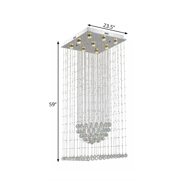 Crystal Led Waterfall Pendant Light With 9 Bulbs In Modern Silver Design