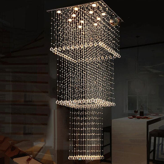 Modern Crystal Square 13-Head Led Pendant Light Fixture - Silver
