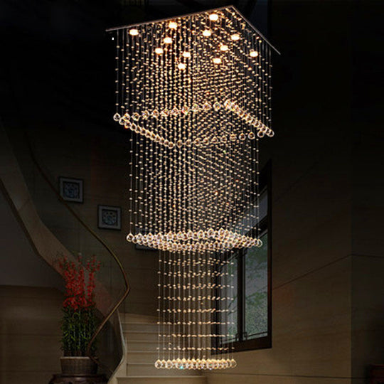 Modern Crystal Square 13-Head Led Pendant Light Fixture - Silver