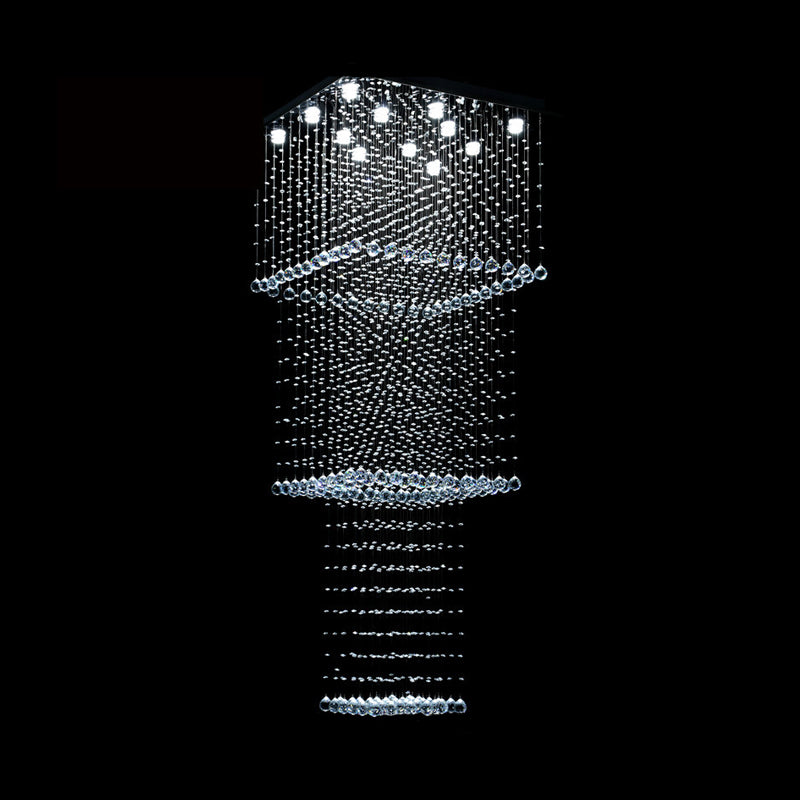 Modern Crystal Square 13-Head Led Pendant Light Fixture - Silver