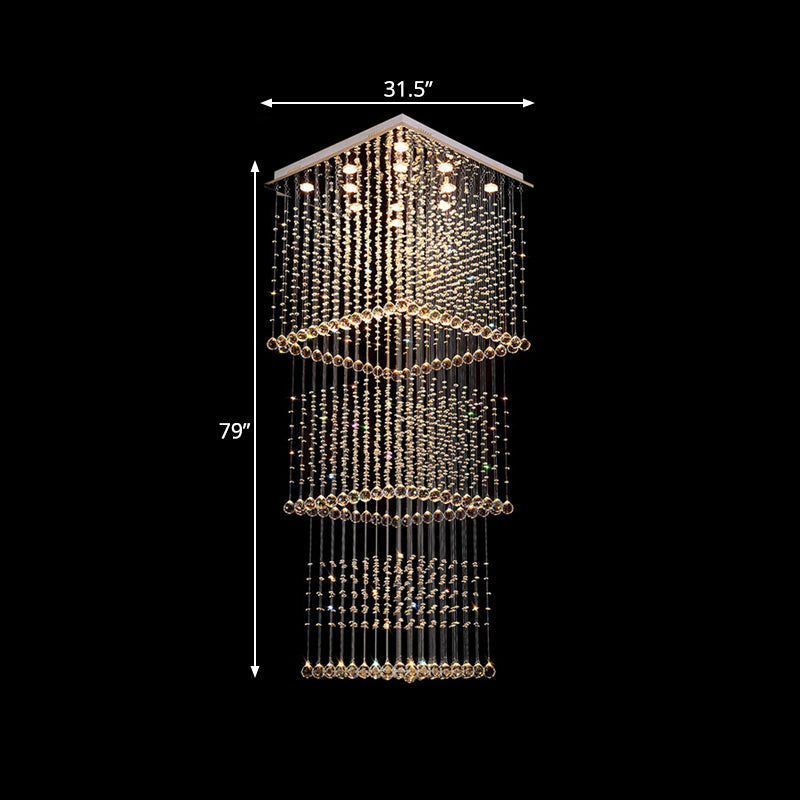 Minimalist Crystal Square Pendant Light With 13 Led Bulbs - Silver