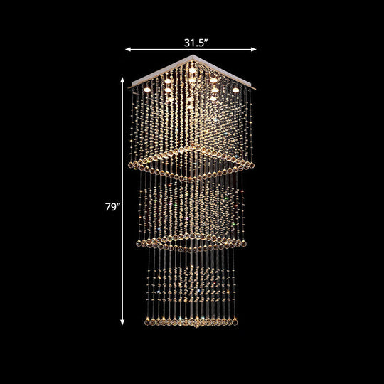 Minimalist Crystal Square Pendant Light With 13 Led Bulbs - Silver